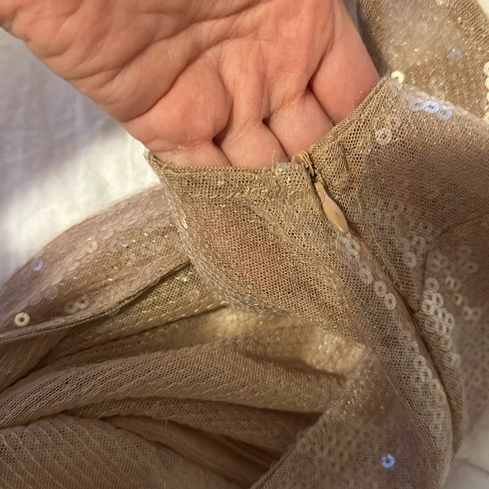 PrettyLittleThing Nude Celebrity Red Carpet Costume Gown Coverup Sequins Dress - Picture 12 of 12